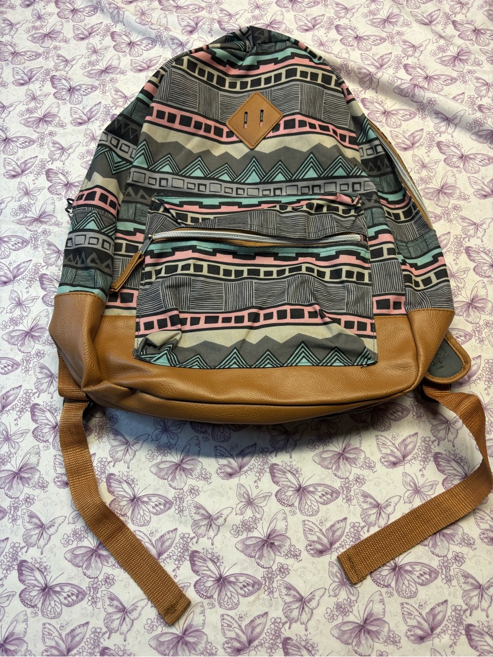 ✴️Casual Aztec Print Backpack with Brown Trim